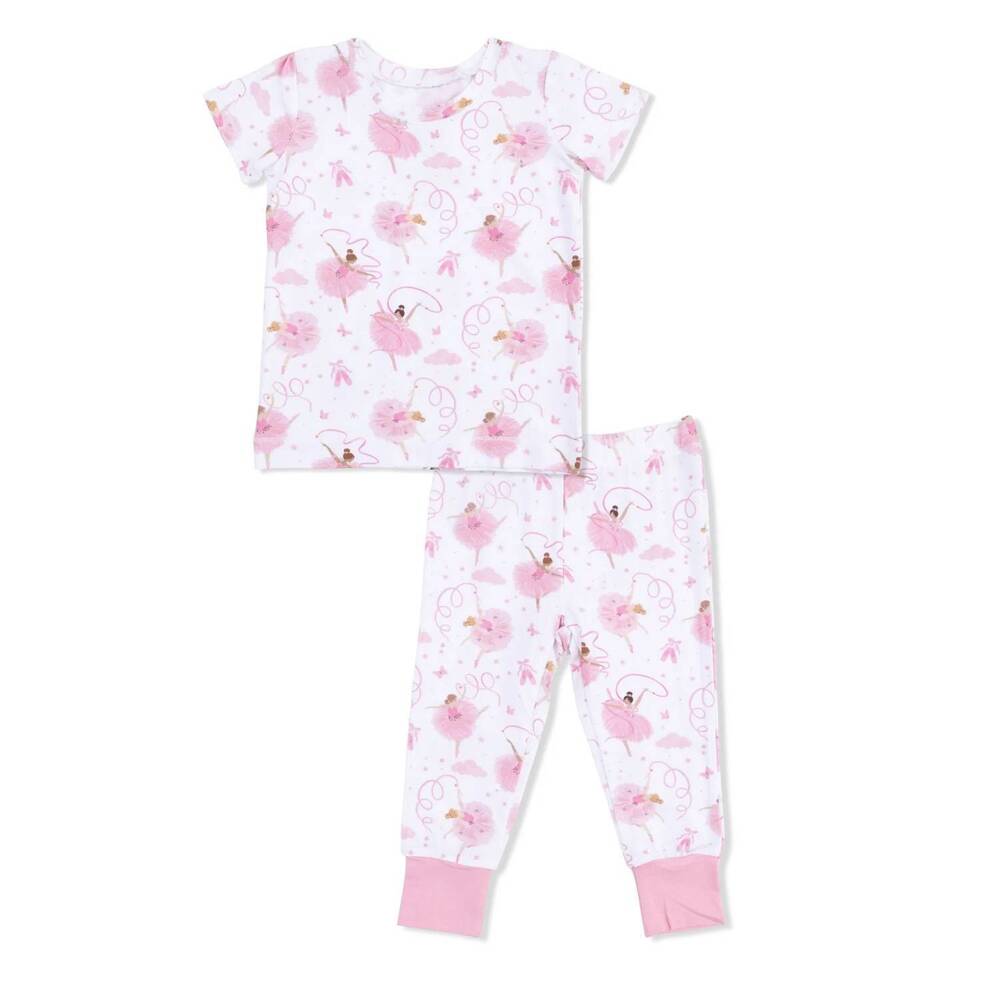 NEW ANGEL DEAR kids ribbon ballerinas short sleeve pajama set in pink bamboo